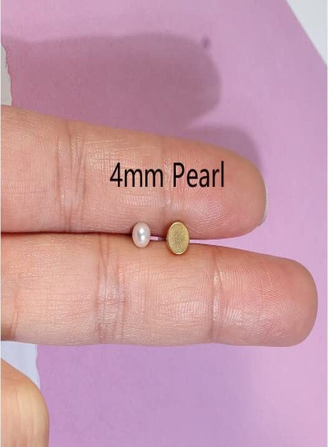 Renkovte Tiny Pearl Screw Back Stud Earrings for Women,Safety Flatback Pearl Cartilage Helix Earrings 316L Surgical Stainess Steel Jewelry Gift For Toddlers Hypoallergenic(4mm Pearl, Gold) - Image 3